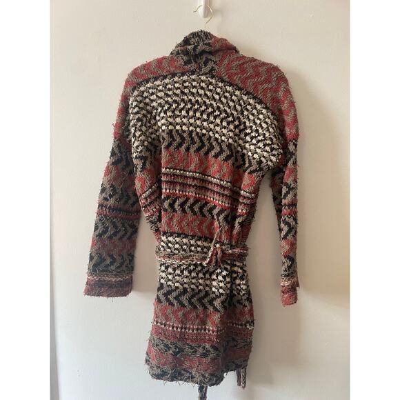 Free People Iona Long Belted Cardigan XS Heavy Knit Distressed Boho Wool Alpaca - Picture 12 of 14